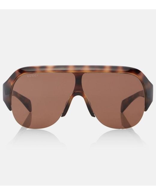 Gucci Brown Lettering Shield Sunglasses