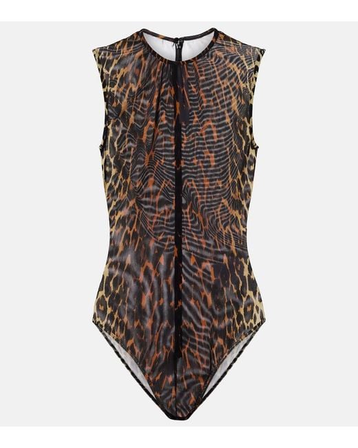 Alex Perry Brown Leopard-Print Mesh Bodysuit