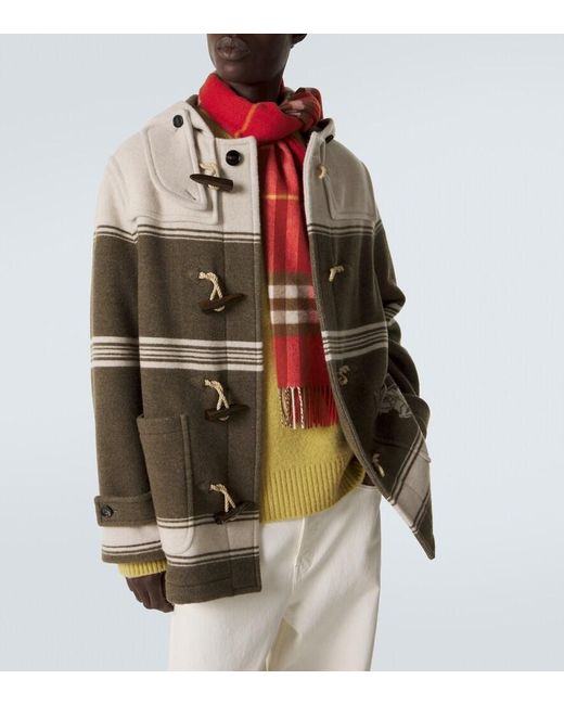 Burberry Green Striped Wool And Cotton-Blend Duffel Coat for men