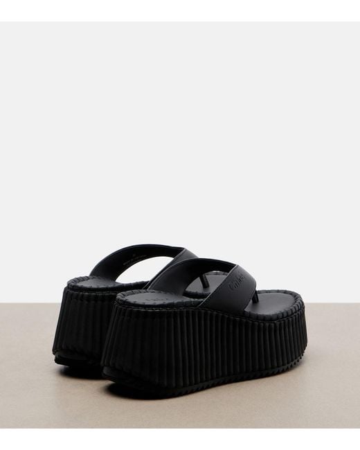 Chloé Black Nama Leather Platform Thong Sandals