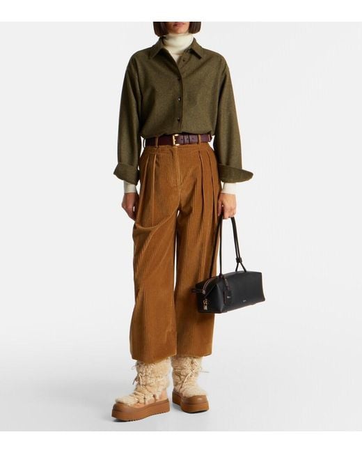 Tory Burch Natural Mellow Shearling And Suede Lace-Up Boots