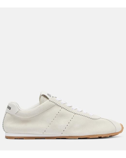 Miu Miu White Plume Suede Sneakers