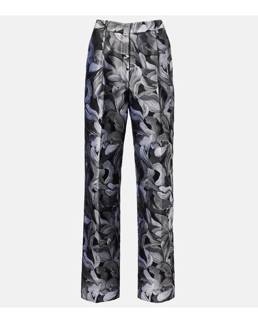 Dries Van Noten Gray Jacquard High-Rise Wool Straight Pants