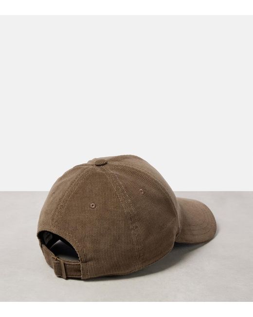Saint Laurent Brown Corduroy Logo Baseball Cap