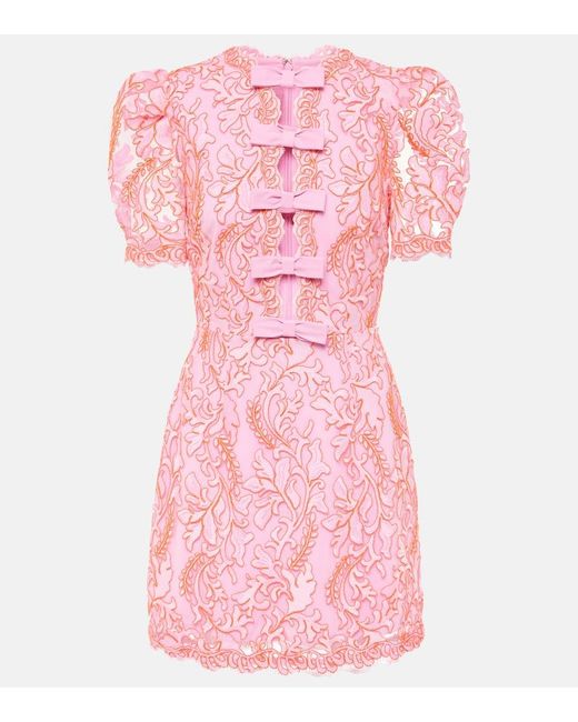 Rebecca Vallance Pink Maribella Bow-Detail Lace Minidress