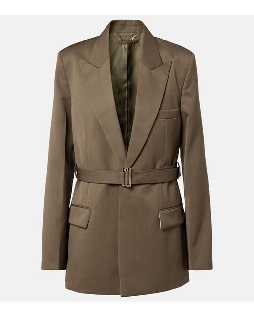 Victoria Beckham Green Belted Wool-Blend Blazer