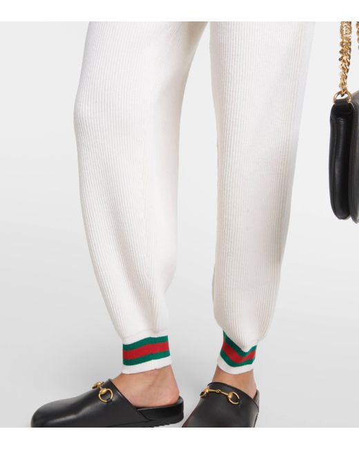 Gucci Natural Ribbed-knit Wool Sweatpants