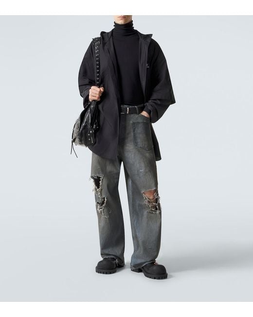 Balenciaga Black Patched Cotton Poplin And Fleece Jacket for men