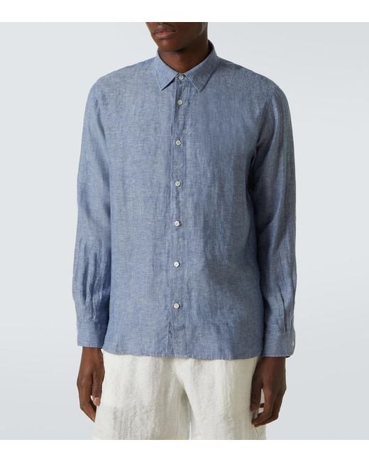 Orlebar Brown Blue Justin Linen Chambray Shirt for men