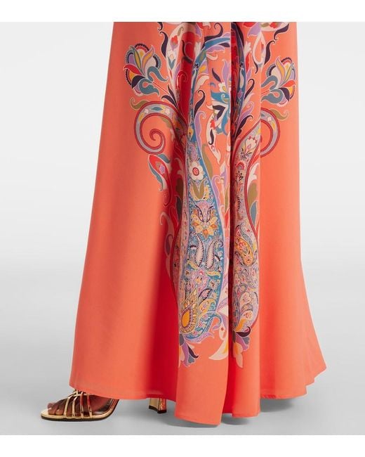 Etro Orange Paisley Silk Maxi Skirt