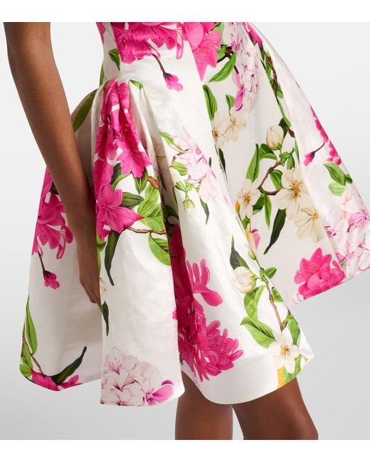 LEO LIN Pink Reese Floral Linen And Silk Minidress
