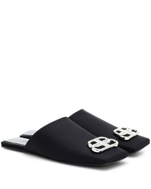 Balenciaga Black Double Square Bb Slippers