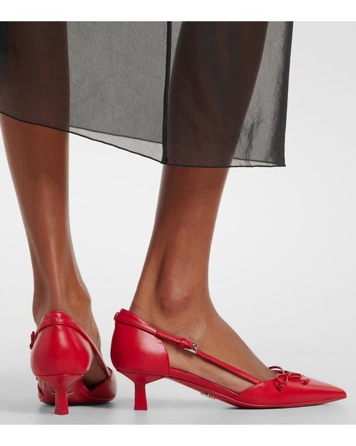 Prada Red Bow-Detail Leather Pumps