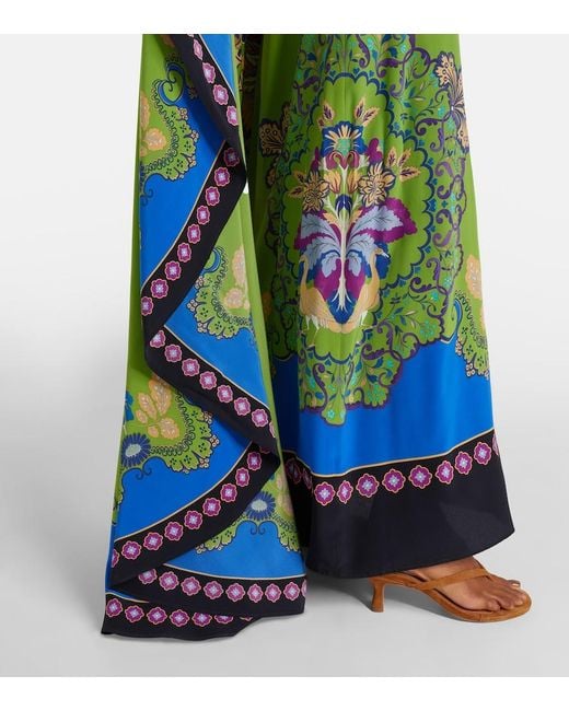 LaDoubleJ Blue Magic Printed Caped Silk Maxi Dress