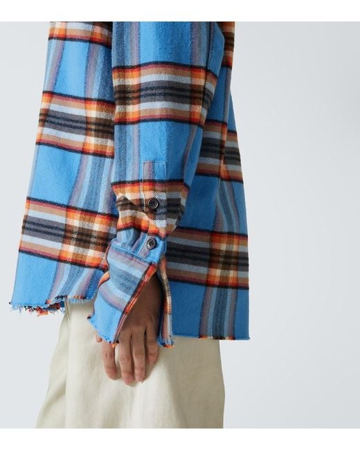Greg Lauren Blue Plaid Cotton Shirt for men