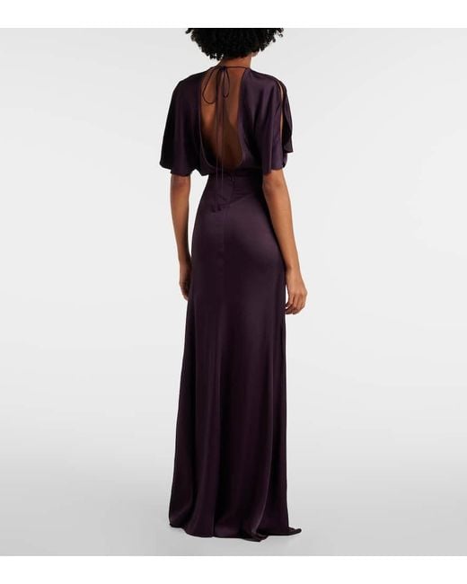 Victoria Beckham Purple Gathered Crepe Satin Gown