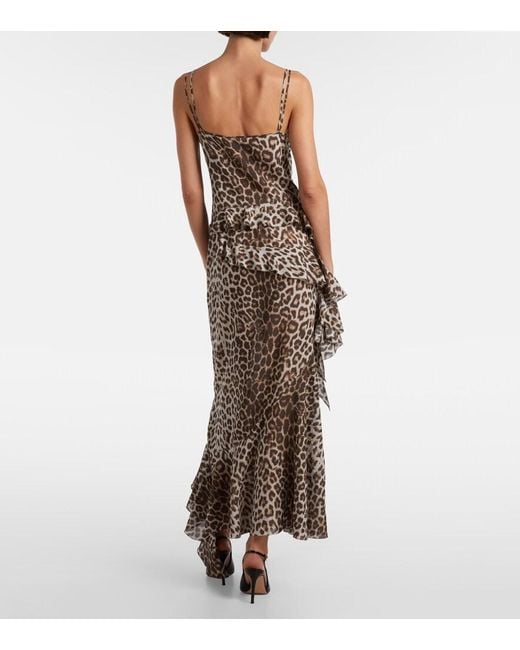 JACQUES WEI Natural Leopard-Print Draped Silk Maxi Dress