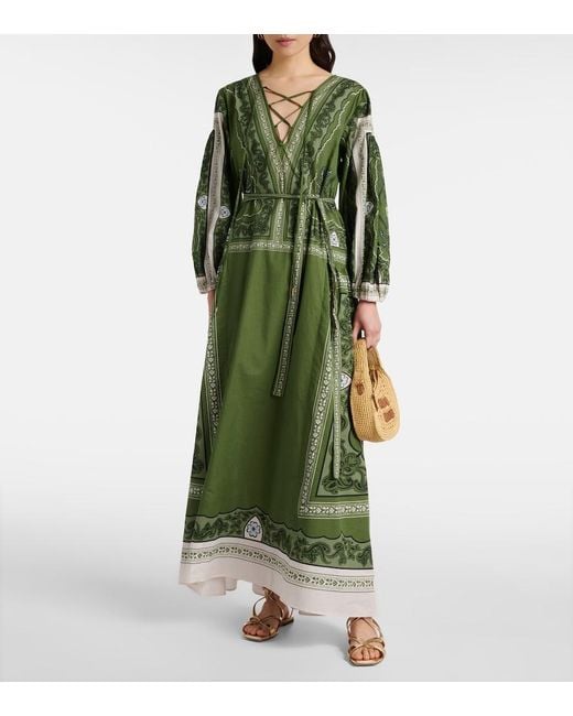 LaDoubleJ Green Viviana Printed Cotton Muslin Maxi Dress