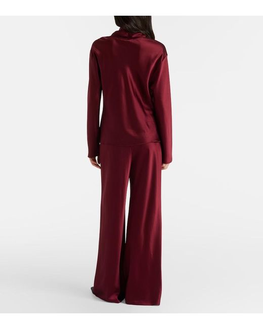Leset Red Barb Satin Turtleneck Top