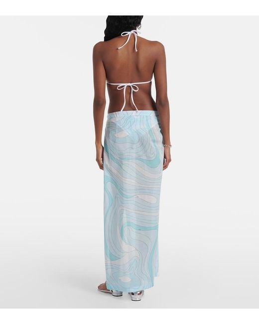 Emilio Pucci Blue Marmo Cotton Muslin Beach Cover-Up