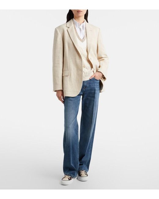 Brunello Cucinelli White Classic Leather-Trimmed Sneakers