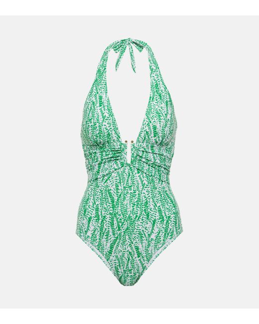 Heidi Klein Green Belle Mare Printed Halterneck Swimsuit