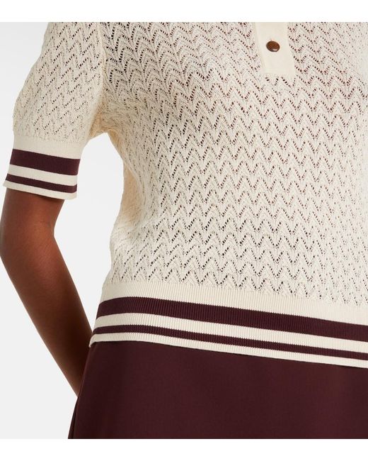 Tory Burch Natural Cotton Pointelle Polo Shirt