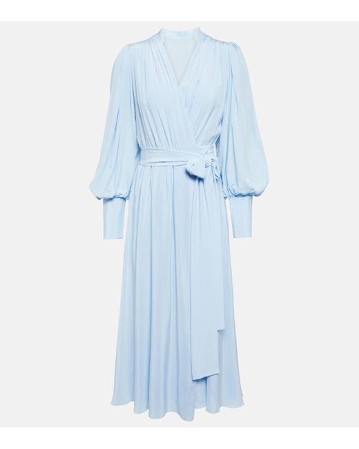 Costarellos Blue Draped Silk Midi Dress