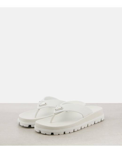 Prada White Leather-trimmed Thong Sandals