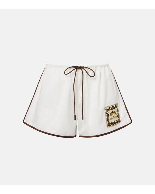 ALÉMAIS White Scuba Patch-Applique Cotton Shorts