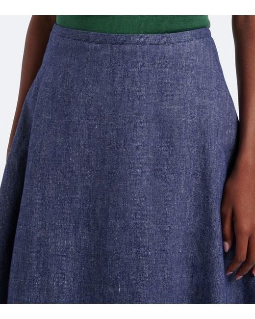 Carolina Herrera Blue Linen, Wool, And Silk-Blend Midi Skirt