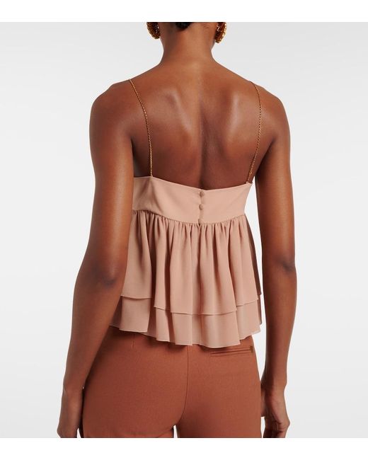 Chloé Orange Tiered Ruffle Organic Silk Georgette Babydoll Top