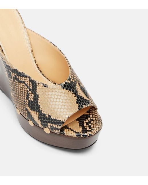 Magda Butrym Brown Snake-Effect Leather Wedge Mules