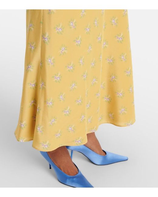 Alessandra Rich Yellow Floral Silk Midi Dress