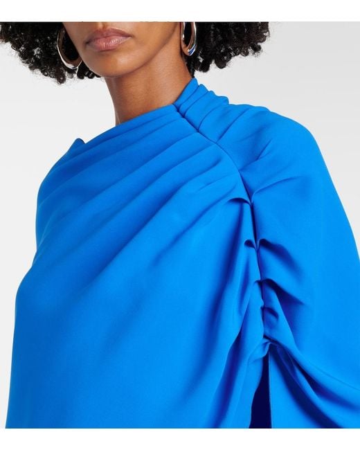 Oscar de la Renta Blue Draped Silk-Blend Georgette Gown