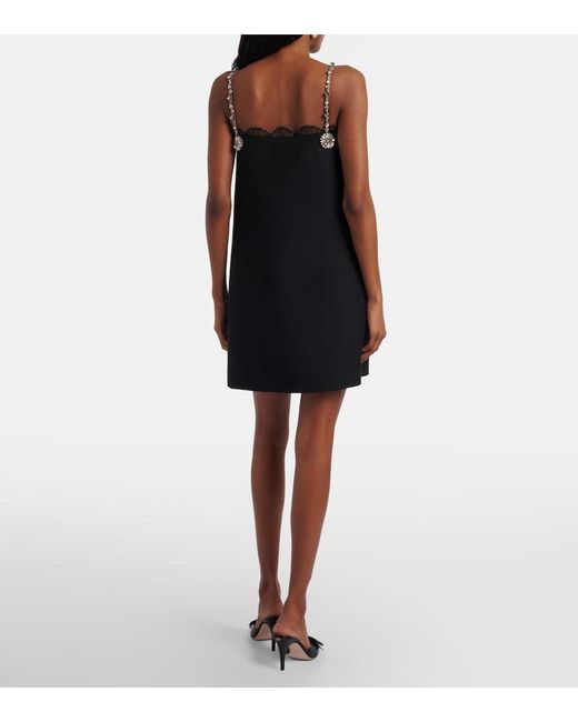 Valentino Black Crepe Couture Embellished Lace-Trimmed Minidress