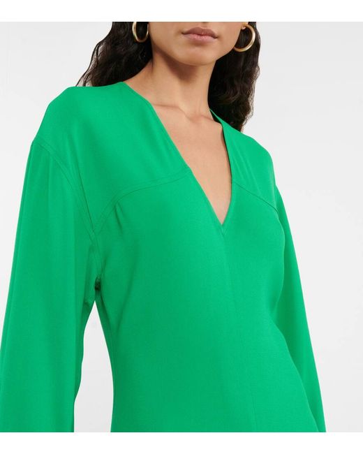 Victoria Beckham Green V-Neck Crepe Midi Dress