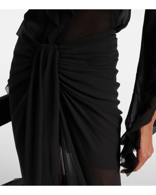 Monot Black Draped Crepe Maxi Skirt