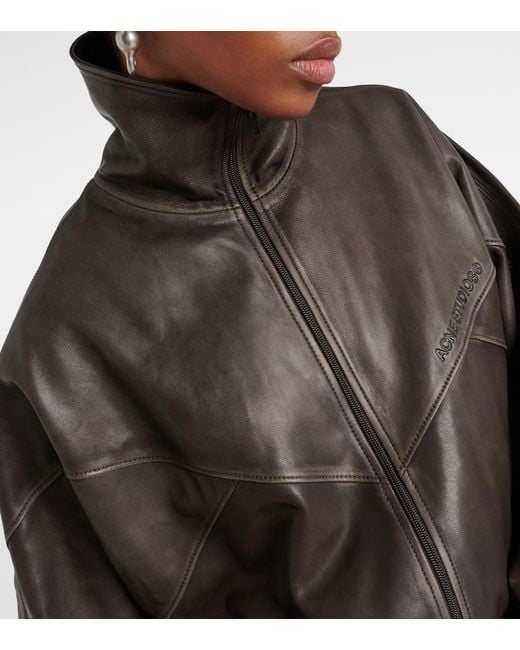 Acne Brown Letty Leather Bomber Jacket