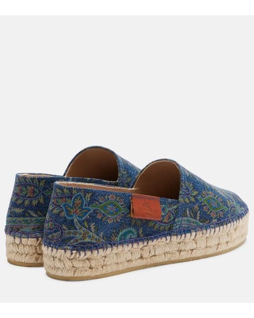 Etro Blue Printed Canvas Espadrilles