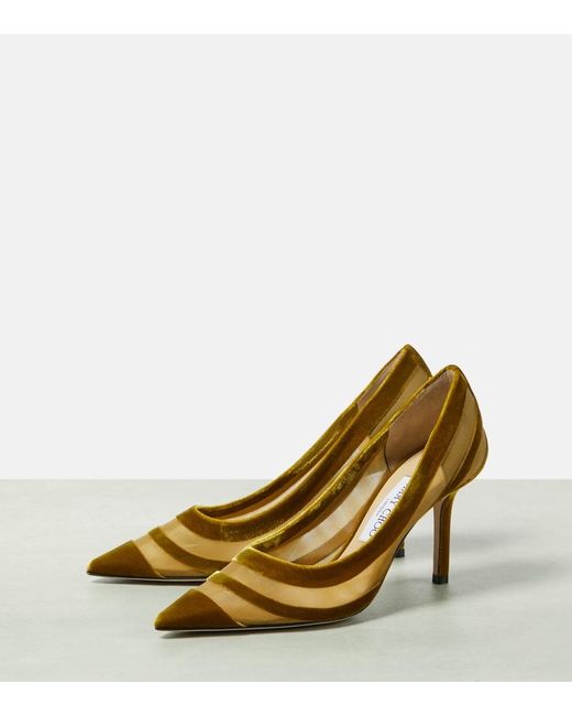 Jimmy Choo Metallic Love 85 Velvet-Trimmed Pumps