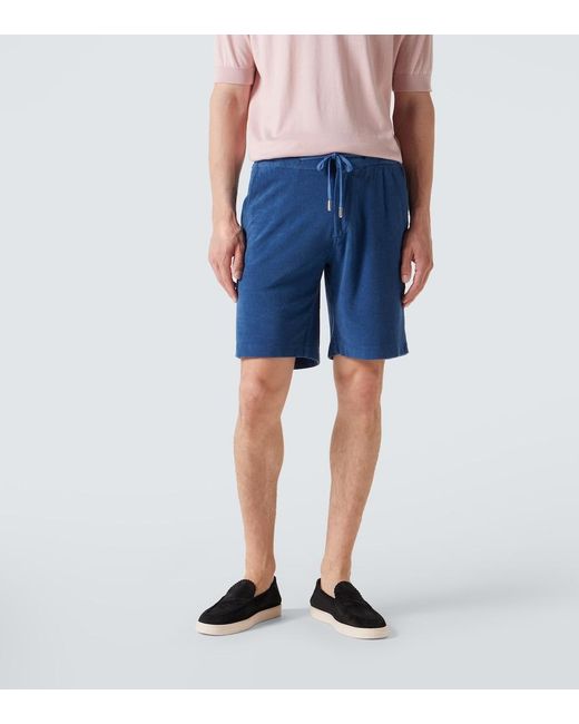Fedeli Blue Cotton Terry Shorts for men