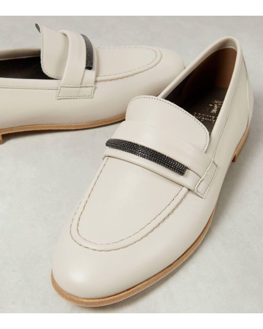 Brunello Cucinelli White Leather Loafers