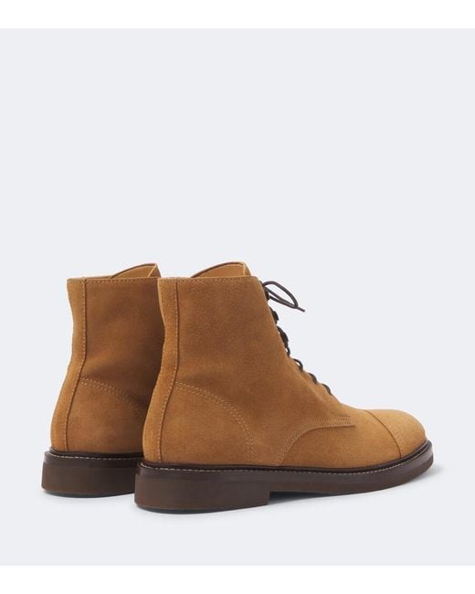 Brunello Cucinelli Brown Suede Lace-Up Boots for men