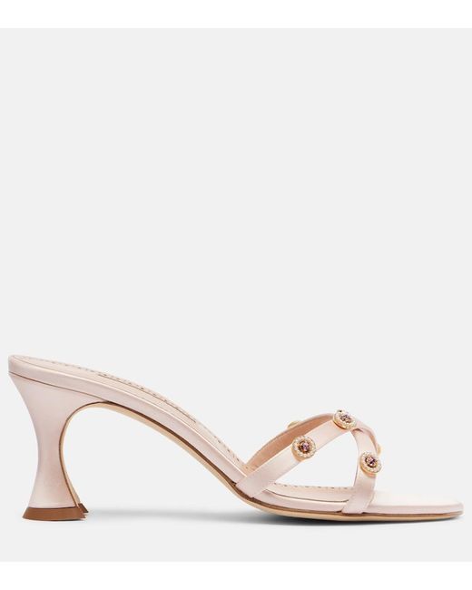 Manolo Blahnik Pink Pyrenea Embellished Satin Mules