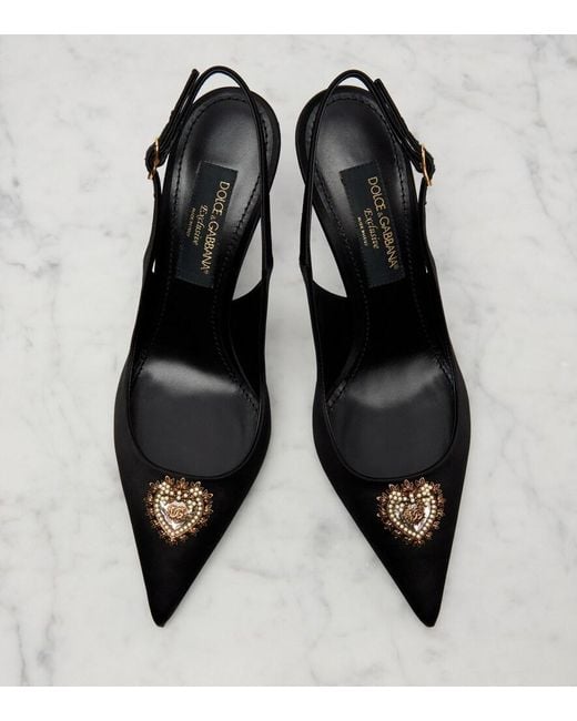 Dolce & Gabbana Black Devotion 90 Satin Slingback Pumps