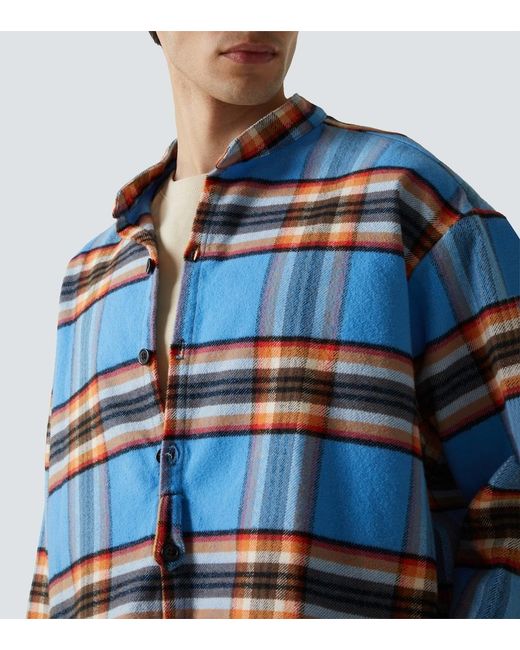 Greg Lauren Blue Plaid Cotton Shirt for men