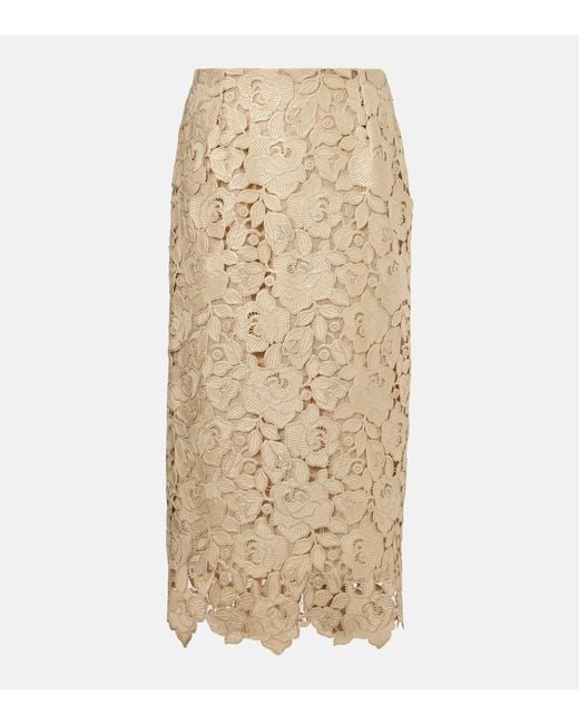 Oscar de la Renta Natural Guipure Lace Pencil Skirt
