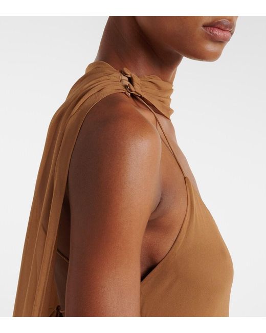 The Sei Brown Caped Silk Satin Gown