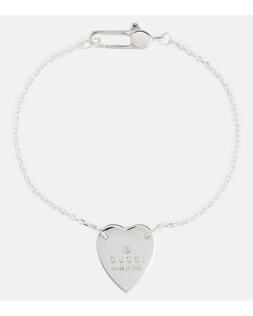 Gucci White Logo Heart Chain Bracelet